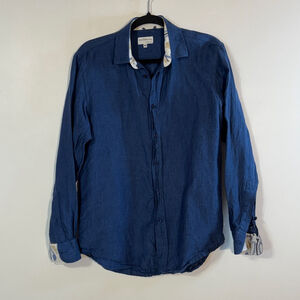Mario Romano Blue Linen Casual Button Down Shirt Men’s Medium Made in Italy